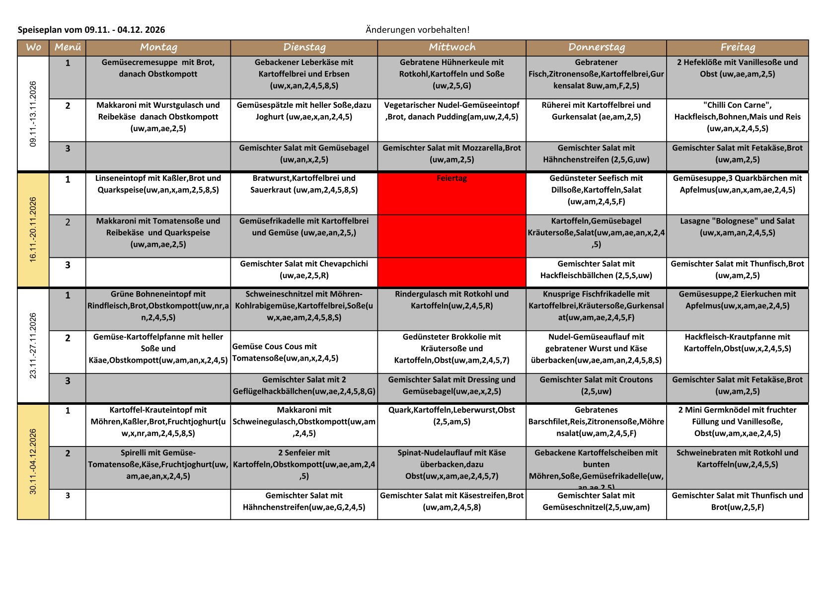 Speiseplan November/Dezember 2026
